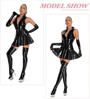 Боді з еластичної шкіри для жінок, сексуальний мокрій лук, боді-сукня для вечірок, латекс, короткий стрімін, клубний одяг, облягаючий, слім-фіт, косплей, костюм, комбінезон, сукня для вечірок, спортивний костюм, легінси (2-чорний, L)