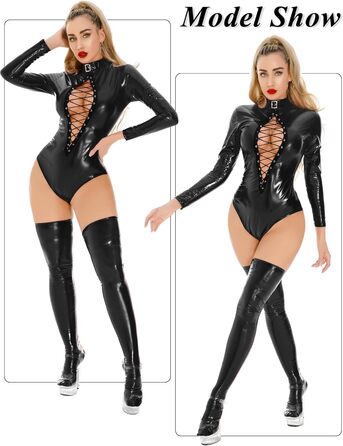 Боді FEOYA жіноче латексне, з довгим рукавом, чорне, 3XL - сексуальна клубна білизна