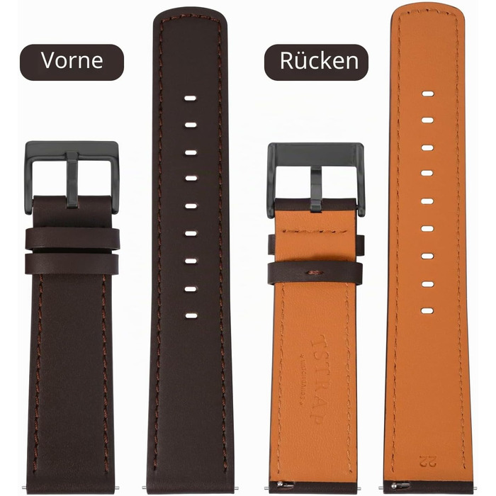 Шкіряний ремінець для годинника TStrap Soft Leather — чорний, зі швидким випуском (Quick Release), універсальний спортивний браслет для смарт-годинників (чоловічий/жіночий), 20мм, застібка-пряжка