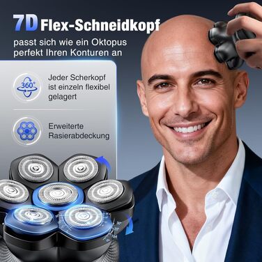 Електричний тример-голениця для голови та обличчя Kensen 7D Bold Shaver, водонепроникна машинка для гоління чоловіча, USB Type-C, синя