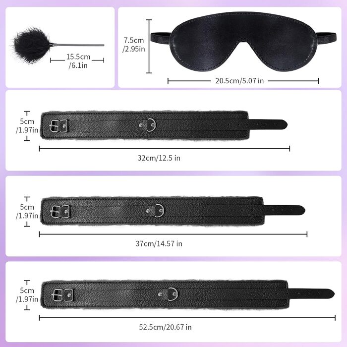 Набір для БДСМ з шкіри, 15 предметів: фетіш, зв'язування, еротика для дорослих. З руками, маскою та мотузкою (чорний)