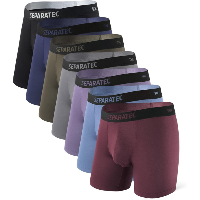 Боксерки чоловічі Separatec 7 шт. з подвійним мішечком, бамбукові, дихаючі, м'які (S, кольори: сіро-блакитний/темно-синій/оливковий/чорний/темно-сірий/темно-фіолетовий/сіро-ліловий)