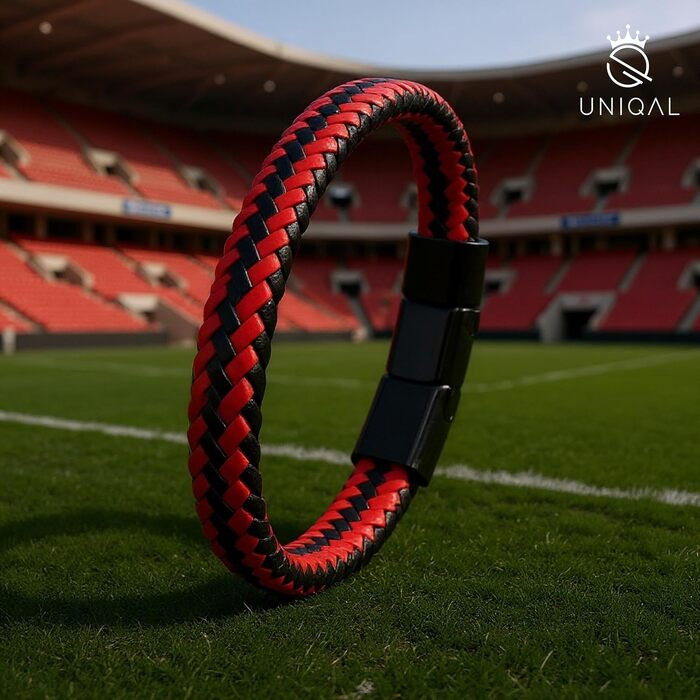 Чоловічий шкіряний браслет UNIQAL 'BRAID' з плетення та нержавіючої сталі, червоно-білий, 21 см, у подарунковій коробці