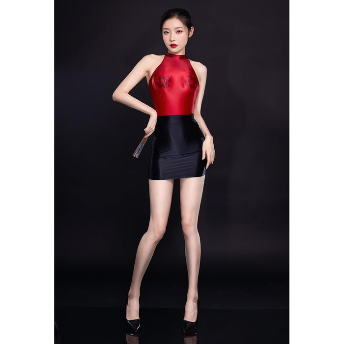 Костюм Секретарки: Комплект нижньої білизни з мережива, боді, спідниця, для косплею, святкування Хелловіну та рейв-вечірок, червоно-білий, розмір M