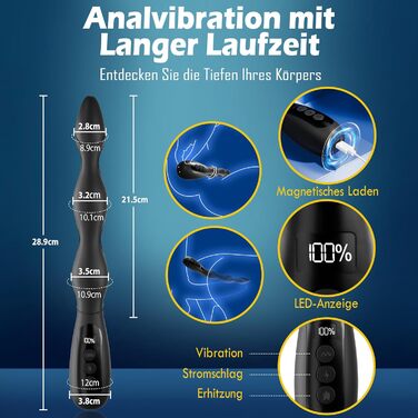 Анальні вібратори для чоловіків з електрошоком та стимуляцією простати, 10 режимів вібрації, 3 режими нагріву. Анальний плагін для чоловіків та жінок. Іграшки для дорослих, анальні плагіни для пар.