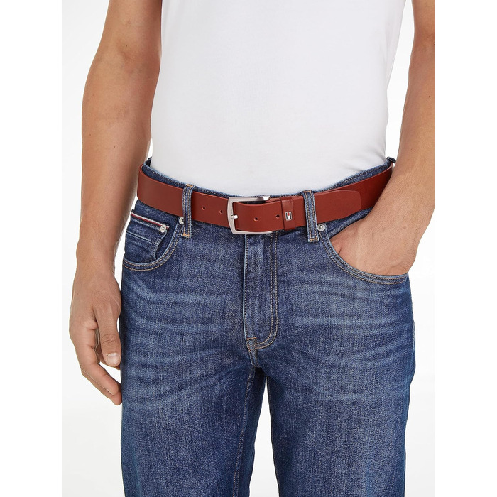 Чоловічий шкіряний ремінь Tommy Hilfiger New Denton 3.5, коричневий (Dark Tan), розмір 95