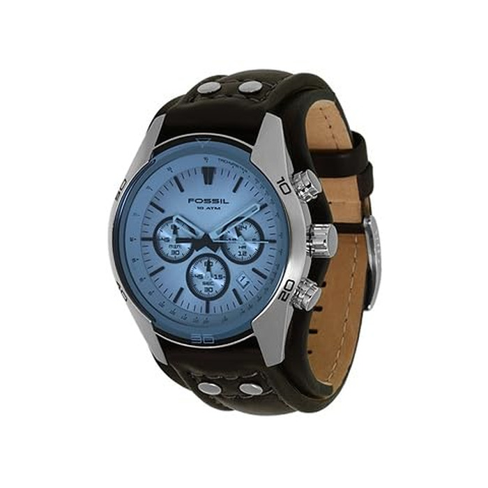 Чоловічий годинник-хронограф Fossil Coachman 45 мм, синій циферблат, сталевий або шкіряний ремінець