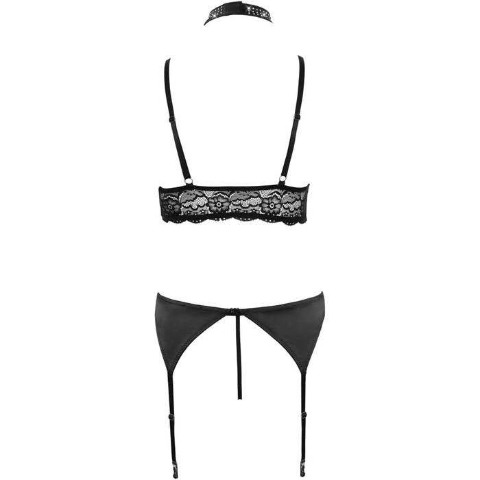 Чорний комплект спідньої білизни Orion: бюстгальтер, стрінги та стріптіз з мереживом та стріп-тримачем, розмір XL