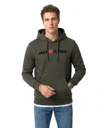 Чоловічий худі Jack & Jones Regular Fit JJEADRIAN з великим принтом на спині, колір Raven (темно-сірий)