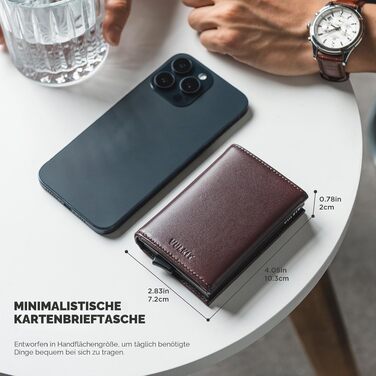 Шкіряний чоловічий картхолдер VULKIT з Pop-up механізмом, RFID-захистом, відділенням для купюр та вікном для ID-картки, колір Espresso