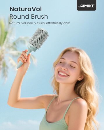 Кругла щітка для волосся AIMIKE NaturaVol 43 мм для об'єму та гладкості, брашинг для фену для середнього волосся та створення хвиль (Шавлія, діаметр основи 54 мм)