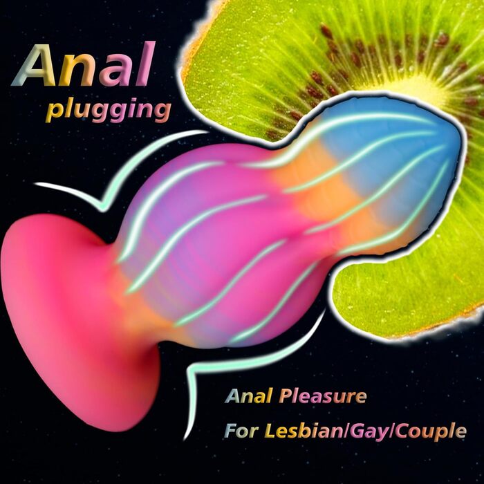 Яскравий світлодіодний анальний секс-іграшка HXLXW з сильним присоском, силікон, для дорослих, G-spot, простата, чоловіки, жінки, пари (L)