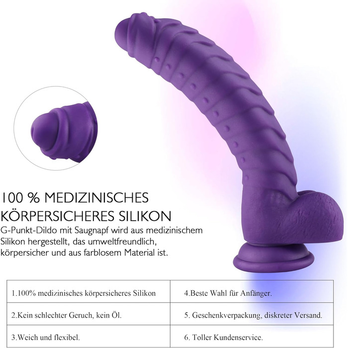 Реалістичний дилда для жінок 22 см, MOCOYA з сильним присоском, іграшки для дорослих, дилда для вагінального та анального використання (чорний, фіолетовий)