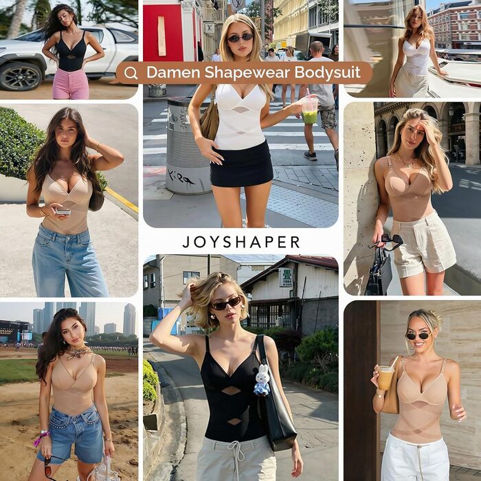 Коригуючий боді для жінок Joyshaper з V-вирізом для моделювання та підтяжки живота, бежевий, розмір S