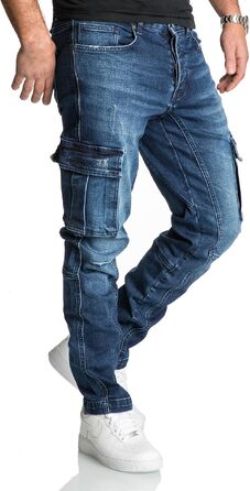 Чоловічі джинси-карго REPUBLIX Regular Slim Denim з ефектом Destroyed, темно-сині, модель R7977