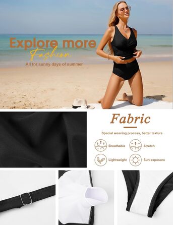 Купальник жіночий танкiні з пуш-ап ефектом, висока талія, чорний, XL - Bikini
