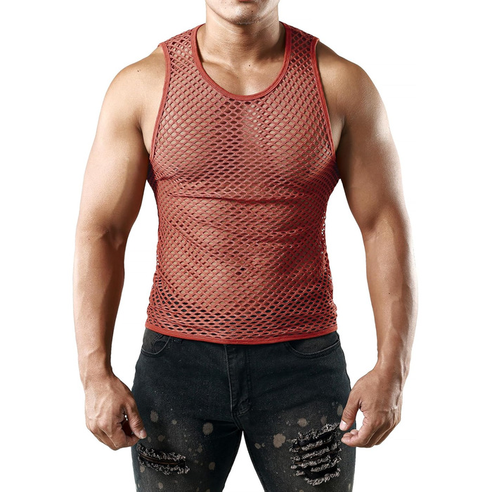 Чоловіча майка JOGAL з еластичною сіткою, прозора, без рукавів, червона/коричнева