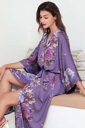 Халат жіночий шовковий максі з квітковим принтом, Babeyond | Халат, кімоно, піжама, для дому