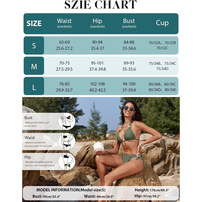 БІКІНІ Triange Bikini для жінок, комплект, сексуальний стрінг, купальник з високою талією, push-up, з перлами, танга, бавовна, XXL (зелений)