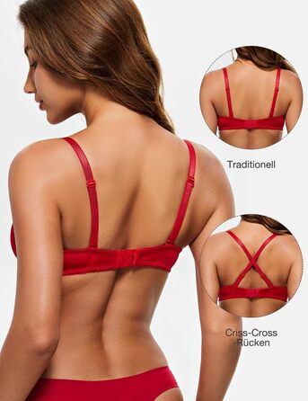 Бюстгальтер Wingslove з кісточками, мереживний балконет, прозорий, для жінок, Dirndl, напівчашка, сітка (Lava-red, 85D)