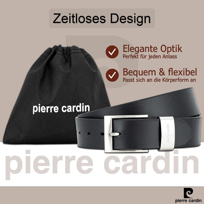 Шкіряний чоловічий ремінь Pierre Cardin, 40 мм, натуральна шкіра, чорний, розмір XL (довжина 120 см)