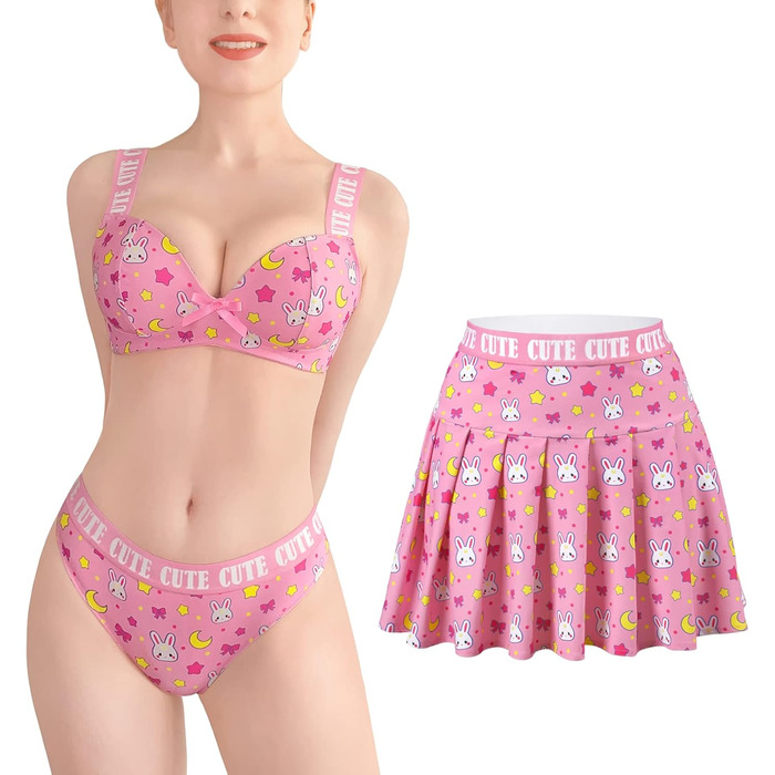 Комплект білизни LittleForBig: міні-спідниця з високою талією, бра та трусики, 3 шт. Розміри plus size, спортивний бра, рожевий, 3XL
