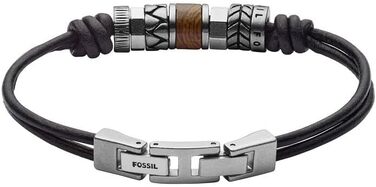 Чоловічий браслет Fossil з нержавіючої сталі та шкіри, колір вугільно-чорний, з розкладним замком