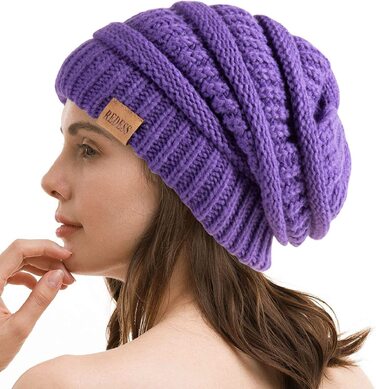 Зимня в'язана шапка-біні REDESS Oversized з об'ємним плетенням, тепла м'яка шапка унісекс (вівсяний/абрикосовий)