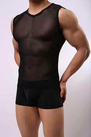 Чоловіча майка-топ з сіткою, прозора мускул-майка без рукавів, чорна, для клубу