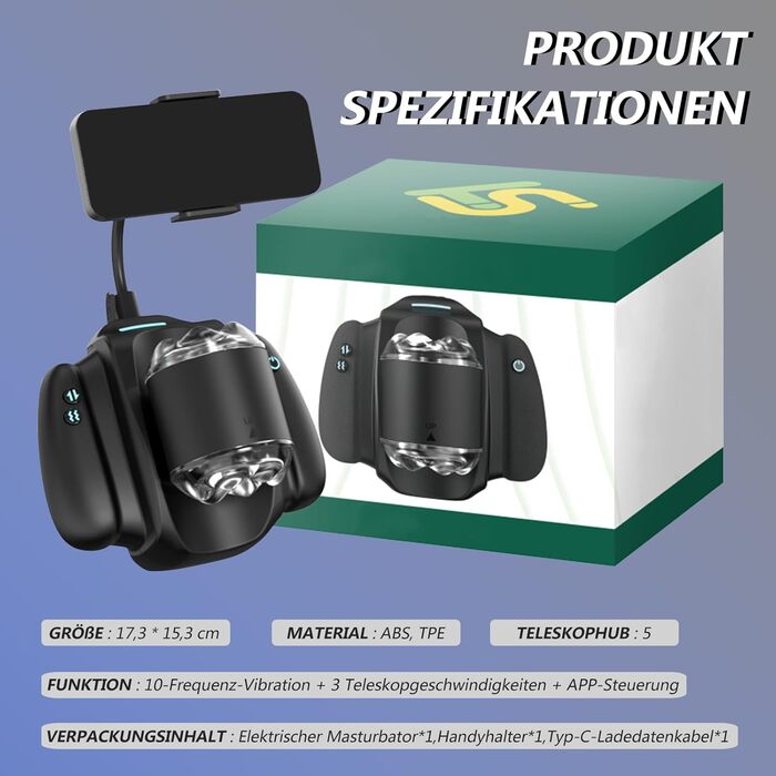 Електричний мастурбатор з тримачем для телефону, 10 вібрацій, телескопічна функція, керування через додаток для чоловіків