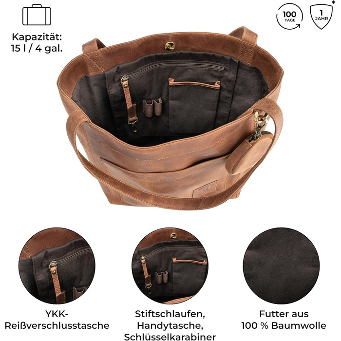 Жіноча шкіряна сумка-шопер Berliner Bags Vintage Seville, сумка з ручками в кольорі Camel