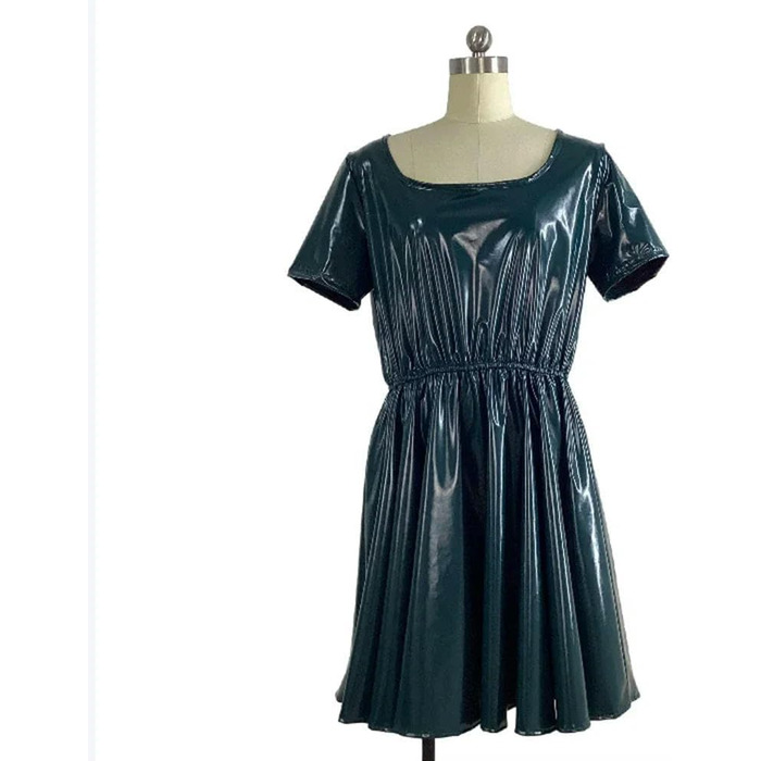 Міні-сукня для жінок TIANXIAOQWE великих розмірів, сукня на літо, PVC-шкіра, A-силует, короткі рукави, з рюшами, для Хелловіну, клубу, вечірки, чорна XXL