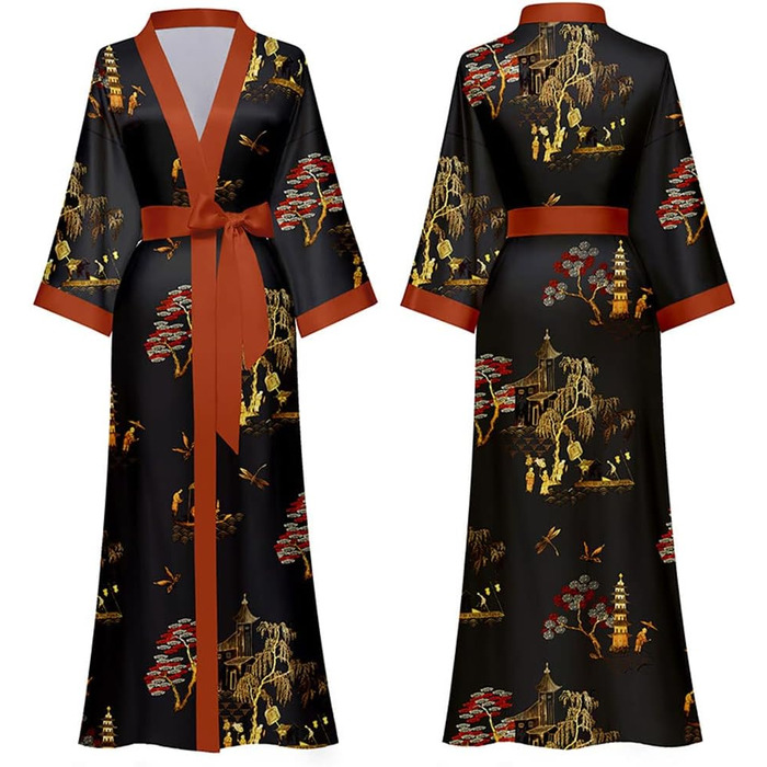 Легкий жіночий халат-кімоно з атласу, сауна, ванна, спа. Чорний, червоний, універсальний розмір.