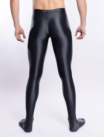 Чоловічі лосини-легінси, блискучі, з підтягнутим силуетом, з підтяжками, напівпрозорі, чорні, розмір L