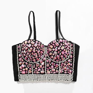 Жіночий бюстгальтер-корсет з пуш-ап, мереживо, стрази, рожевий. Ідеально для вечірок та клубів