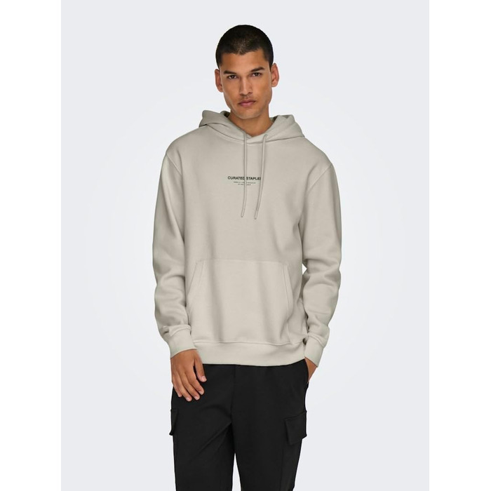 Чоловічий худі Only & Sons Onscurated Regular Fit з капюшоном, колір Silver Lining, розмір XXL