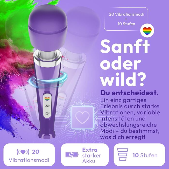 Вібратор Magic Wand для жінок з керуванням через додаток – масажер для стимуляції клітора та пар – 20 режимів, 10 інтенсивностей, бездротовий, водонепроникний, тихий (фіолетовий)