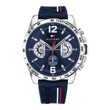 Чоловічий багатофункціональний кварцовий годинник Tommy Hilfiger з силіконовим ремінцем, індикацією дня та дати, водонепроникність 5ATM, Navy Silicone