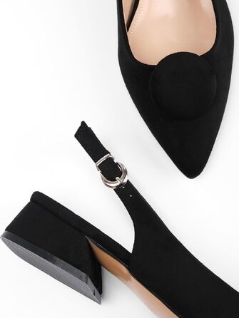 Жіночі туфлі-човники Slingback на стійких підборах 4 см, штучна замша, чорні, розмір 38 EU (вузька нога)