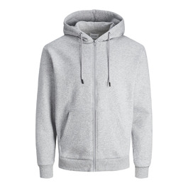 Чоловіча толстовка з капюшоном та блискавкою Jack & Jones JJEBRADLEY Sweat Zip Hood, Relaxed Fit, світло-сірий меланж