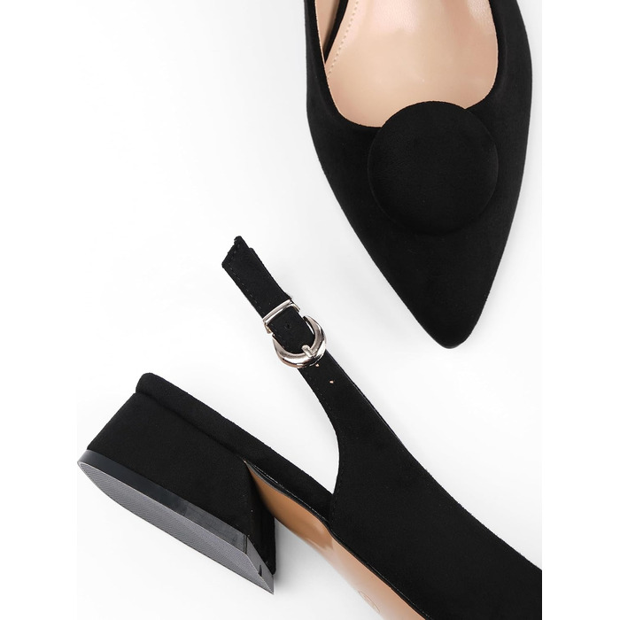 Жіночі туфлі-човники Slingback на стійких підборах 4 см, штучна замша, чорні, розмір 38 EU (вузька нога)