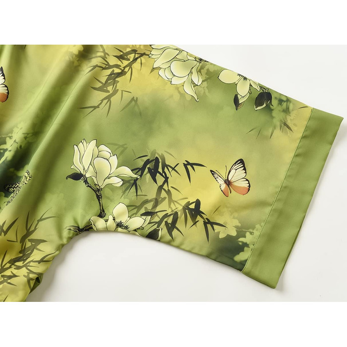 Шовковий халат-кімоно Ledamon для жінок, 100% шовк, класичний квітковий халат, нічна сорочка (один розмір, зелений/жовтий)