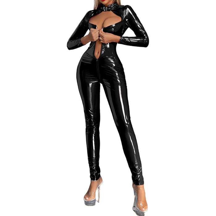 Жіноча сексуальна сукня: еротична сукня, костюм горничної, косплей, сукня для кросдресерів, спідня білизна, лак та шкіра (чорний, L)