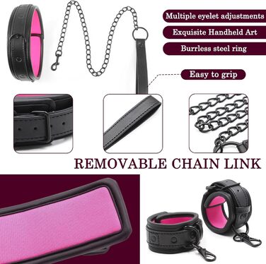 Набір BDSM 6-в-1: наручники, шлея для тіла, чокер, прічка, маска для очей. Набір для BDSM для пар (Чорний, Рожевий)
