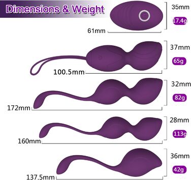 Тренувальні кулі для впрас для жінок - набір з 4 шт. для контролю сечового міхура та зміцнення м'язів тазового дна, медичний силікон, фіолетовий