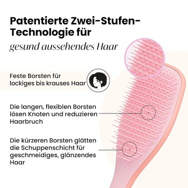 Щітка для волосся Tangle Teezer Ultimate Detangler для кучерявого та жорсткого волосся (типи 3C-4C), розплутуюча, дворівневі щетинки для визначення локонів та зменшення пухнастості, Манго та Рожевий