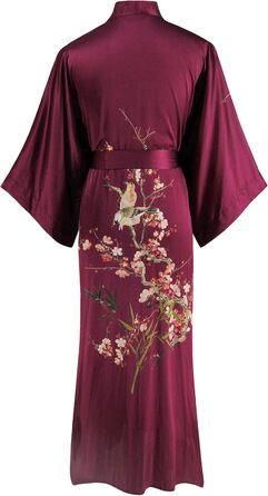 Шовковий халат-кімоно Ledamon для жінок, довгий, 100% шовк, класичний квітковий халат, нічна сорочка, універсальний розмір, бордовий