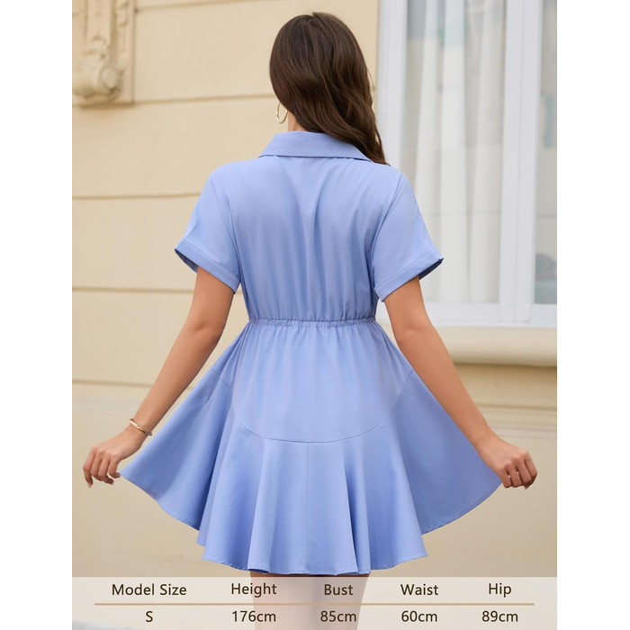 Сукня Beluring Bluenkleid жіноча літня коротка з V-подібним вирізом, з кишенями та ґудзиками, блакитна (XL)