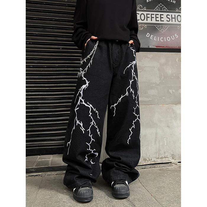 Чоловічі джинси Baggy з вишивкою, широкі штани Denim чорного кольору, розмір M A40