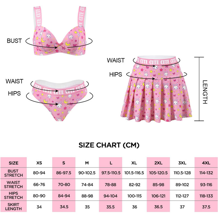 Комплект білизни LittleForBig: міні-спідниця з високою талією, бра та трусики, 3 шт. Розміри plus size, спортивний бра, рожевий, 3XL